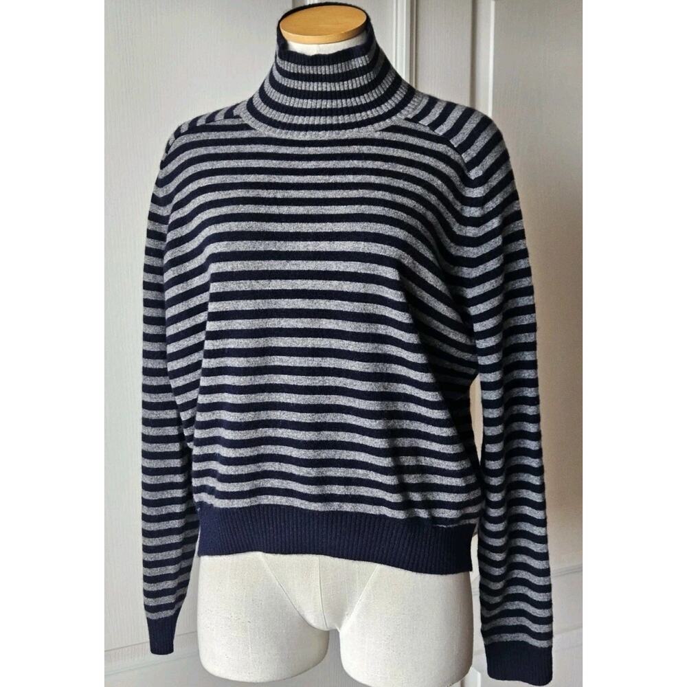 Vince Women’s Size L Large 100% Cashmere Striped Turtleneck Knit Sweater